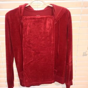 Red Velour Sweatsuit , Worn Once , Fit is too small For Me